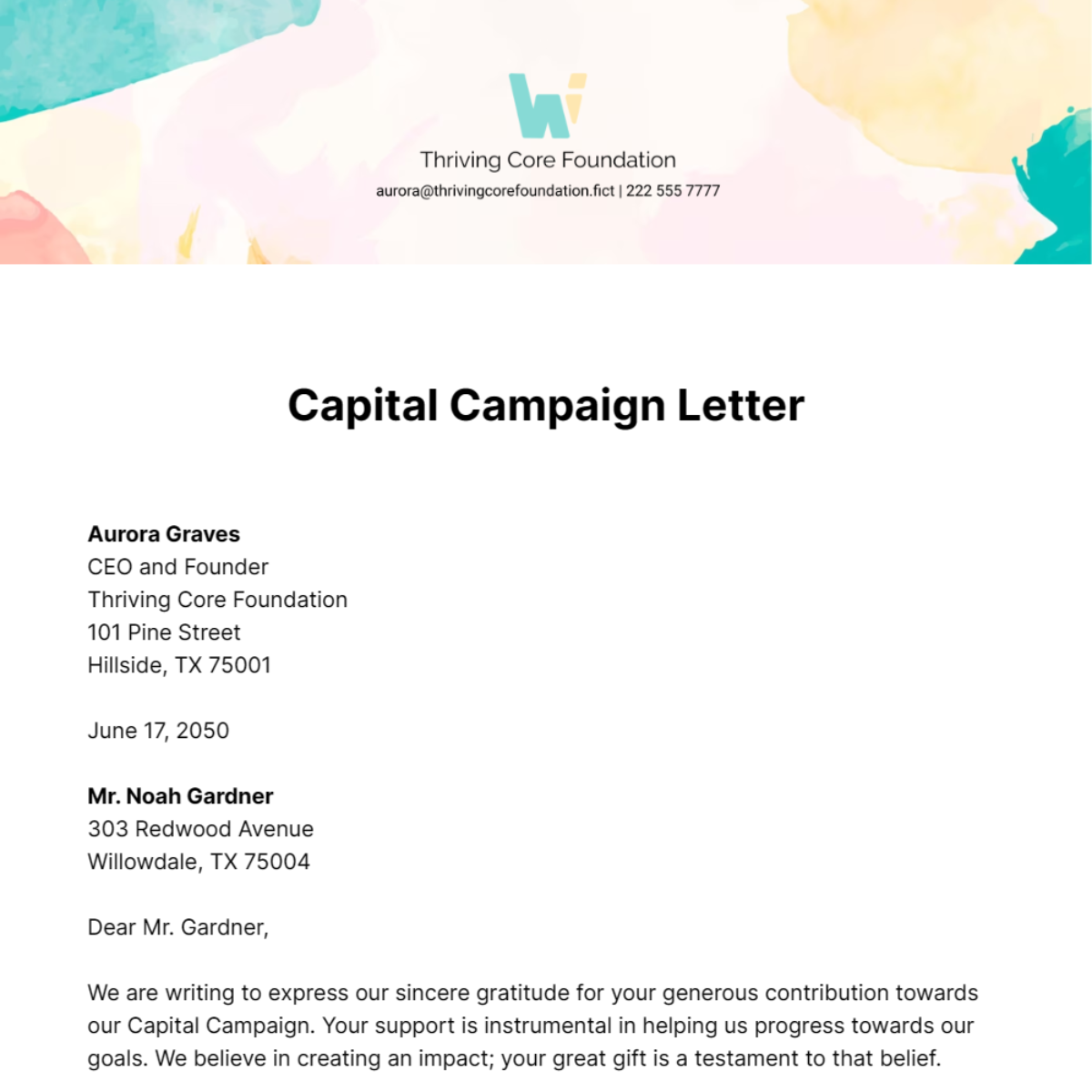 Capital Campaign Letter Template