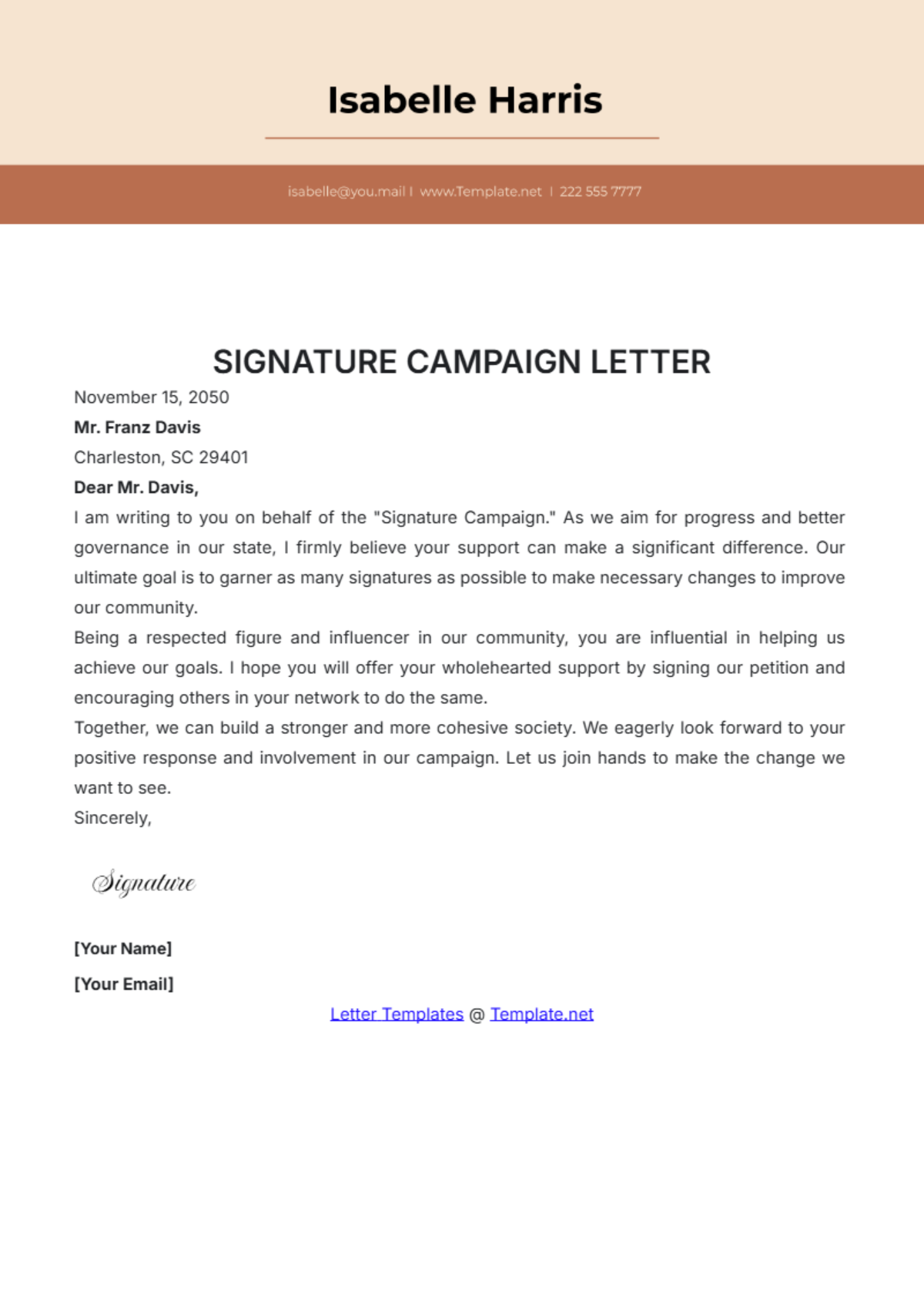 Signature Campaign Letter Template