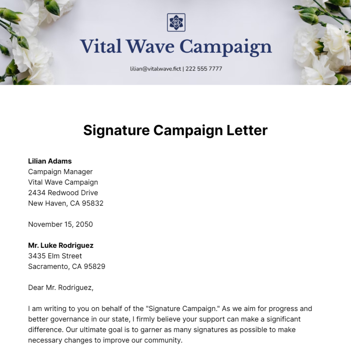 Signature Campaign Letter Template