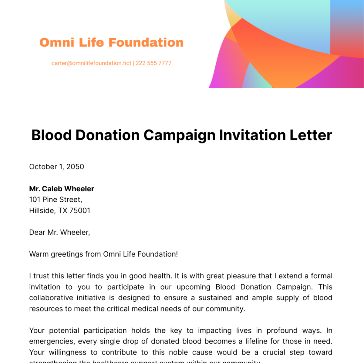 Blood Donation Campaign Invitation Letter Template