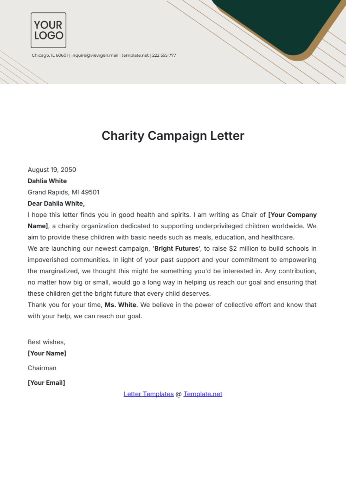 Charity Campaign Letter Template - Edit Online & Download