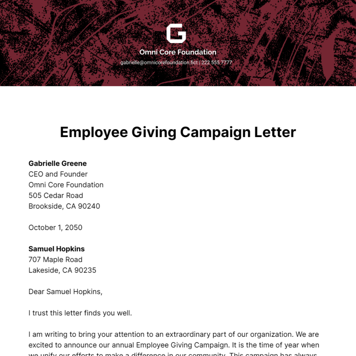 Free Employee Giving Campaign Letter Template