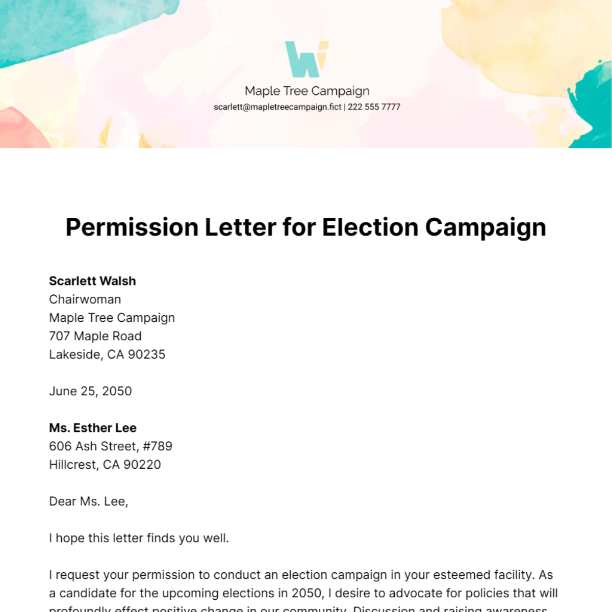 Permission Letter for Election Campaign Template