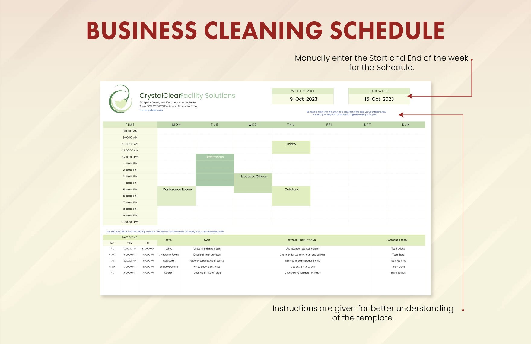 Business Cleaning Schedule Template