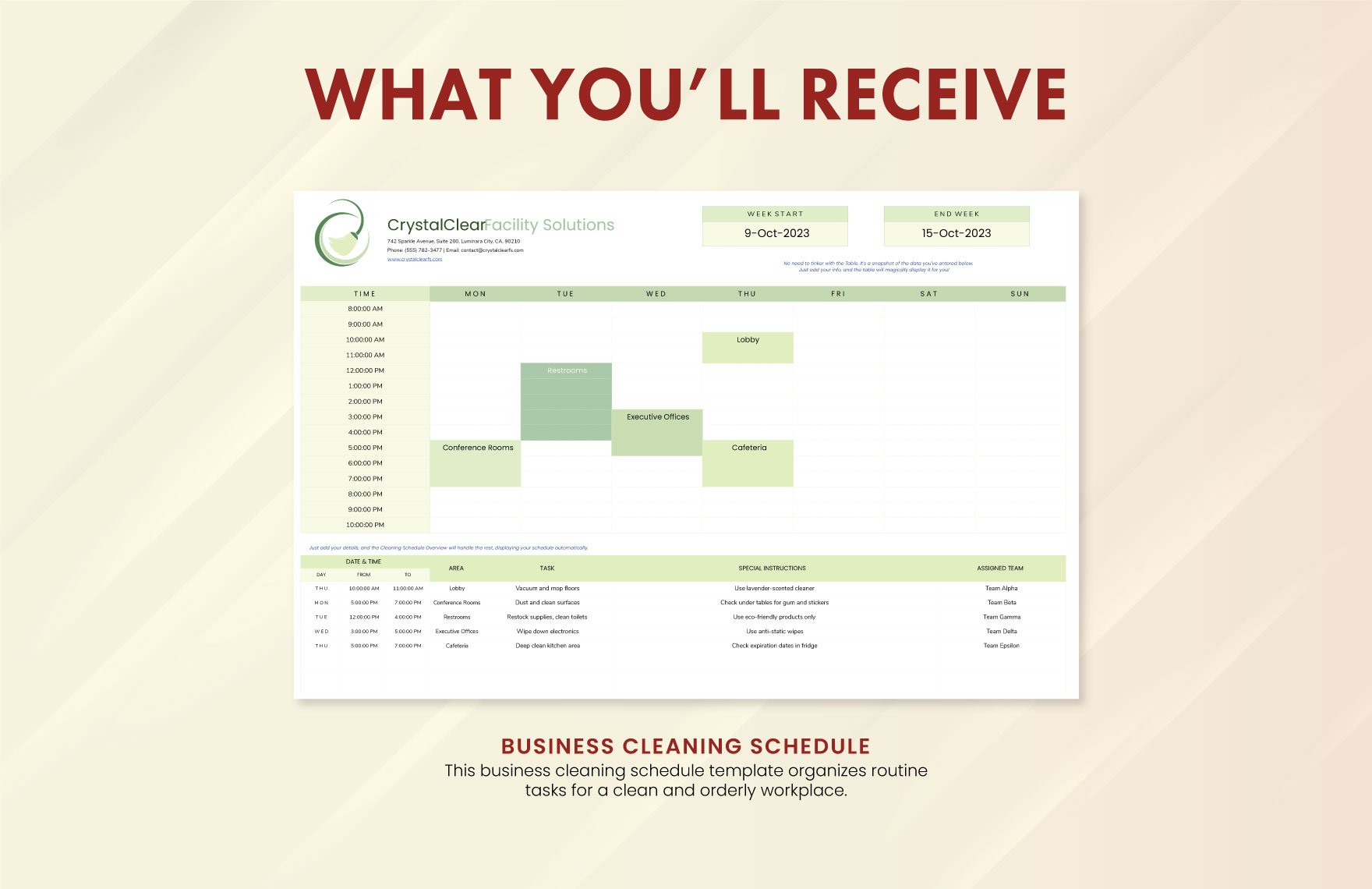 Business Cleaning Schedule Template
