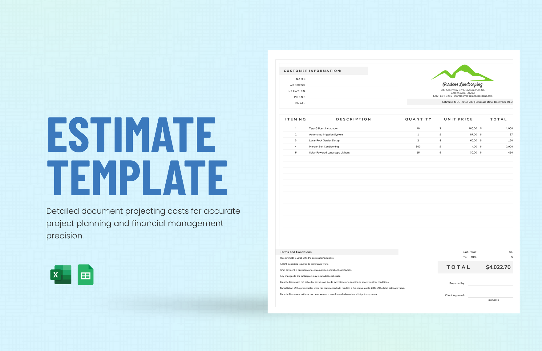 Free Estimate Template in Excel, Google Sheets