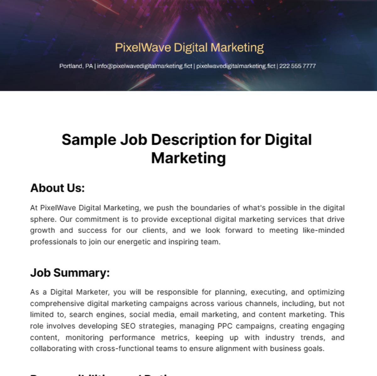 Sample Job Description for Digital Marketing Template