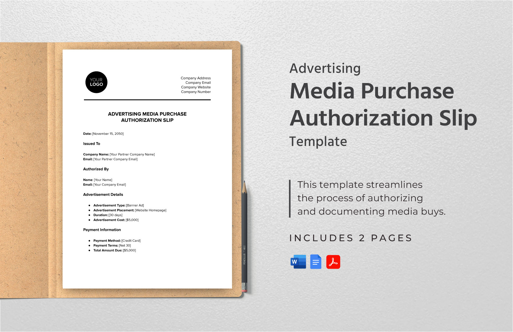 Advertising Media Purchase Authorization Slip Template in Word, Google Docs, PDF