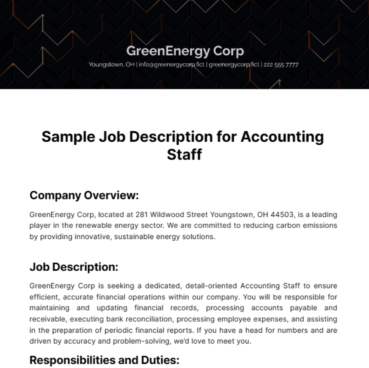 Sample Job Description for Accounting Staff Template