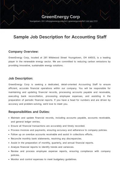Free Sample Job Description for Accounting Staff Template to Edit Online