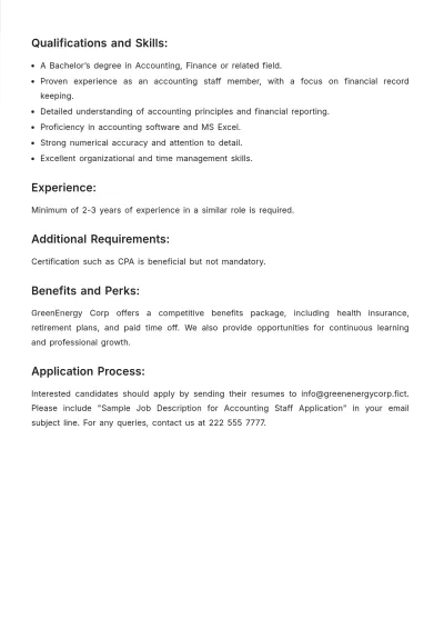 Free Sample Job Description for Accounting Staff Template to Edit Online