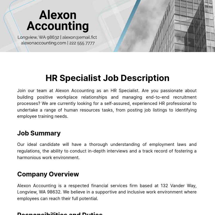 HR Specialist Job Description Template