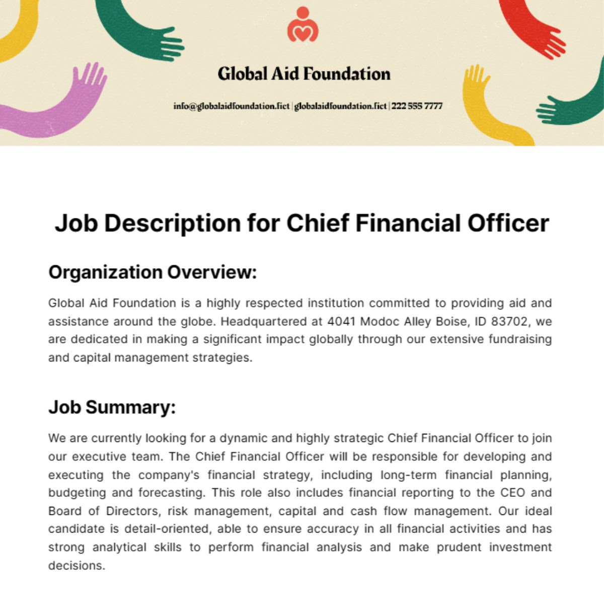 Sample Job Description For A Chief Financial Officer Template Edit 