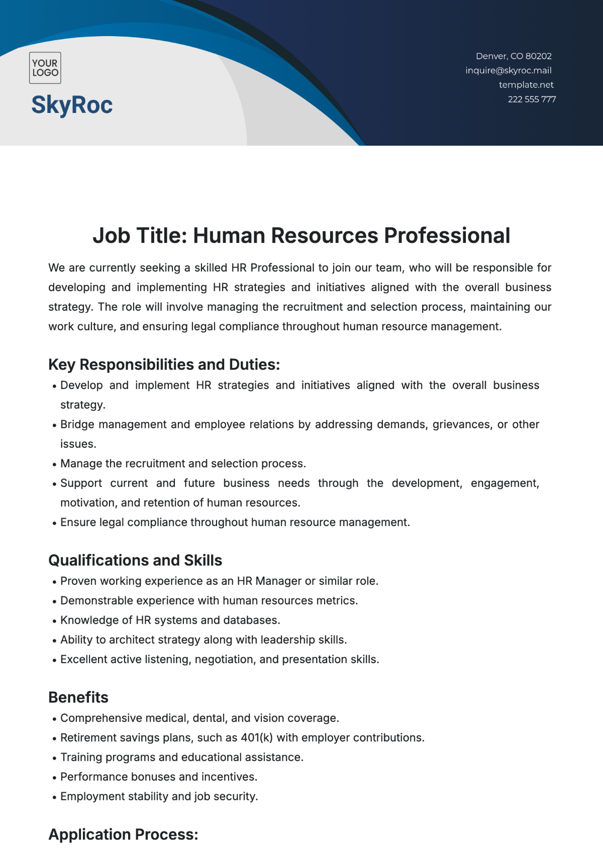 Free Job Description for HR Template