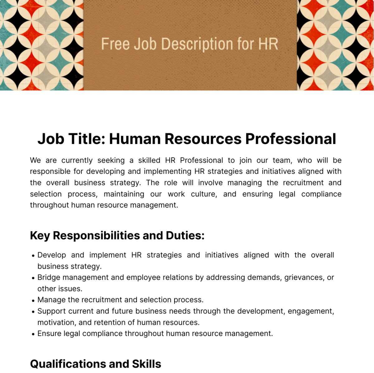 Job Description for HR Template