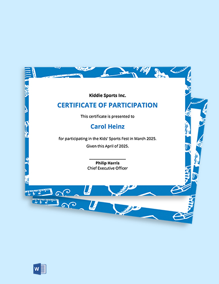 Kids Participation Certificate Template - Google Docs, Word