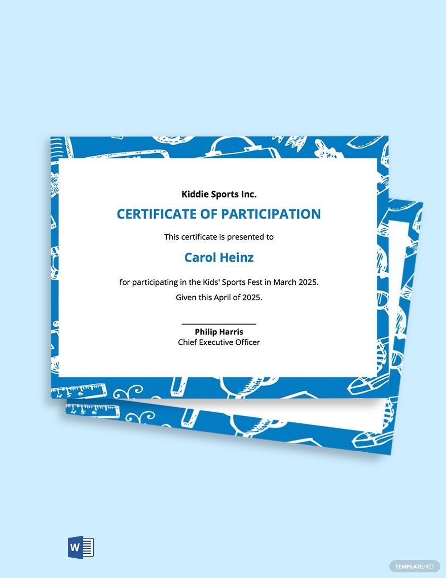 Kids Participation Certificate Template