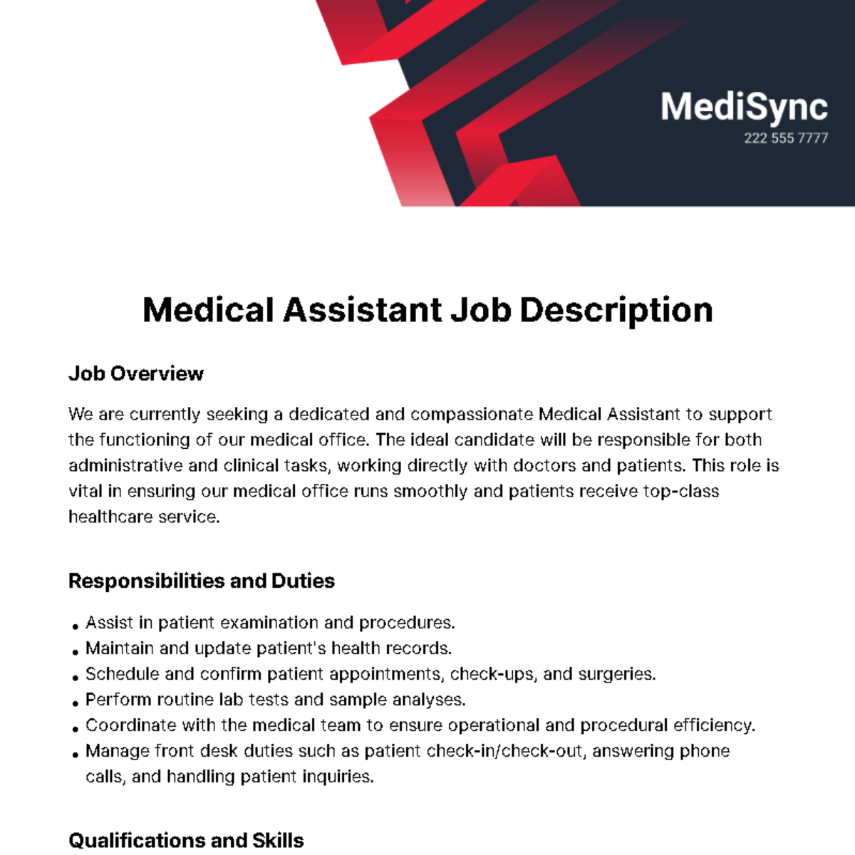 Medical Assistant Job Description Template