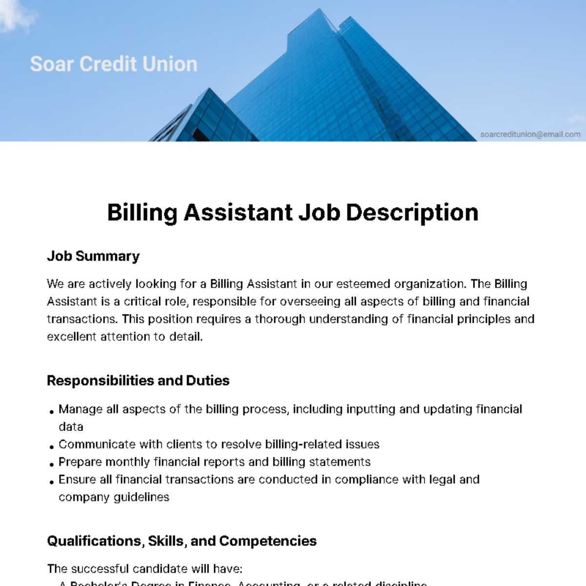 Billing Assistant Job Description Template