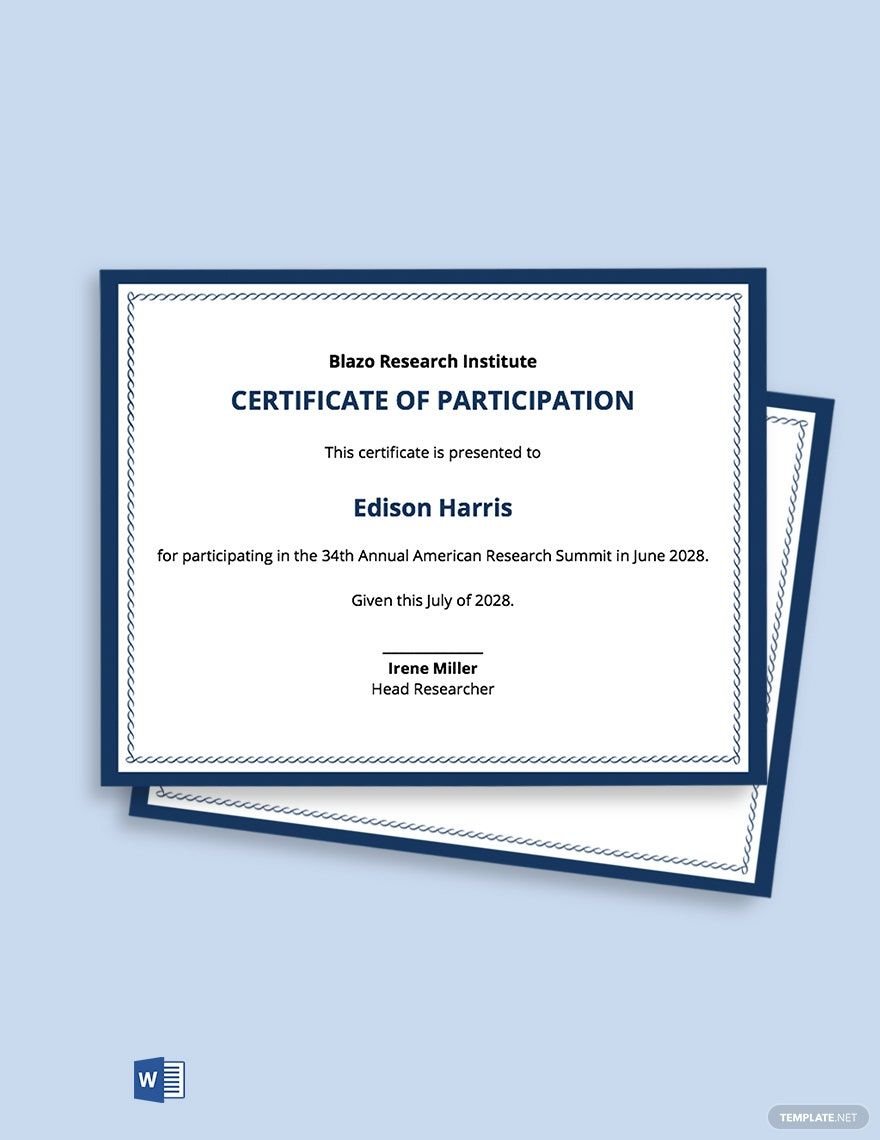Free Research Participation Certificate Template