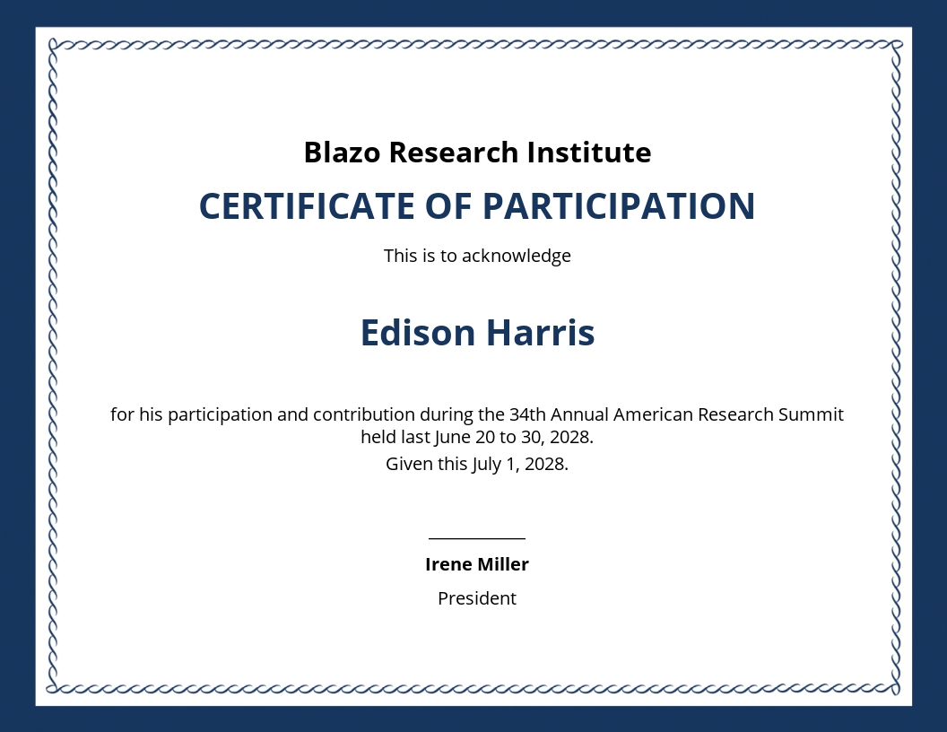 Free Research Participation Certificate Template - Word