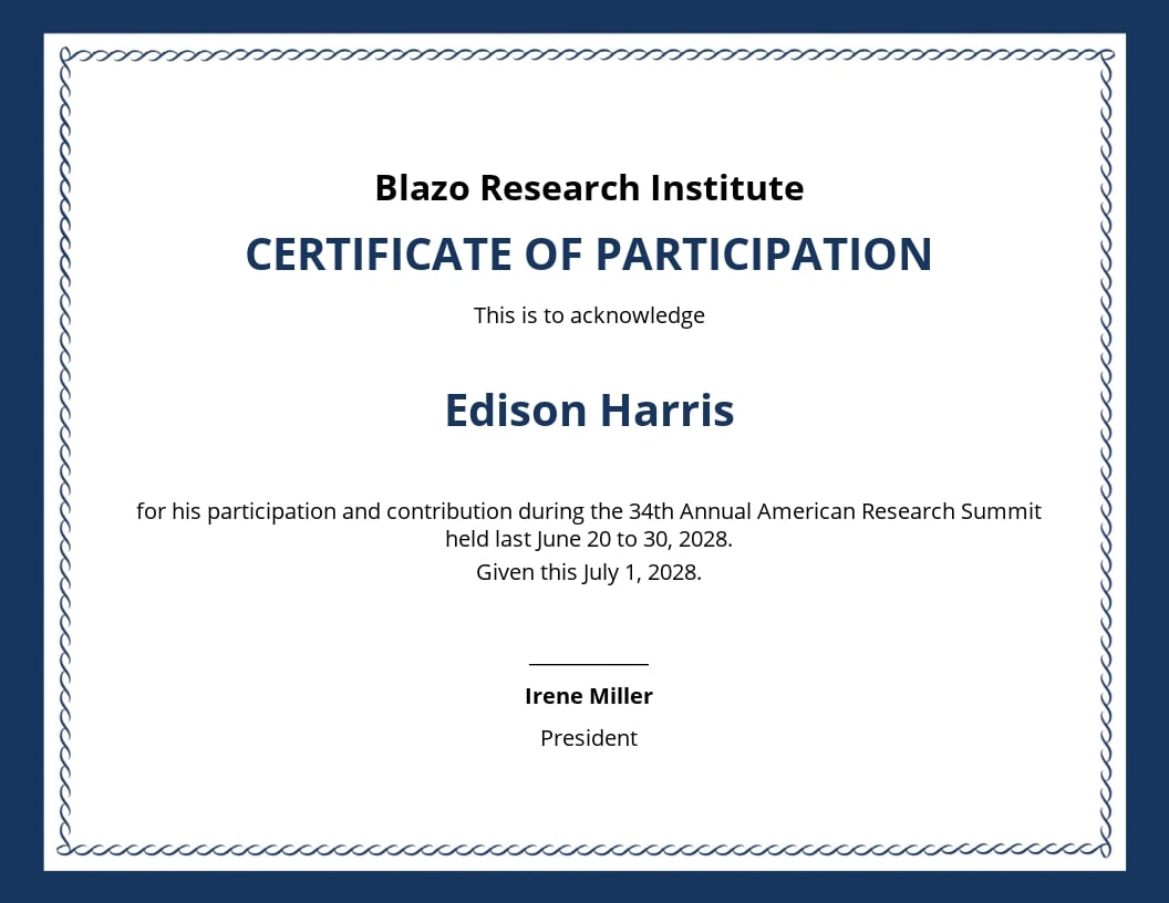 Free Research Participation Certificate Template - Word  Template.net Intended For Certification Of Participation Free Template