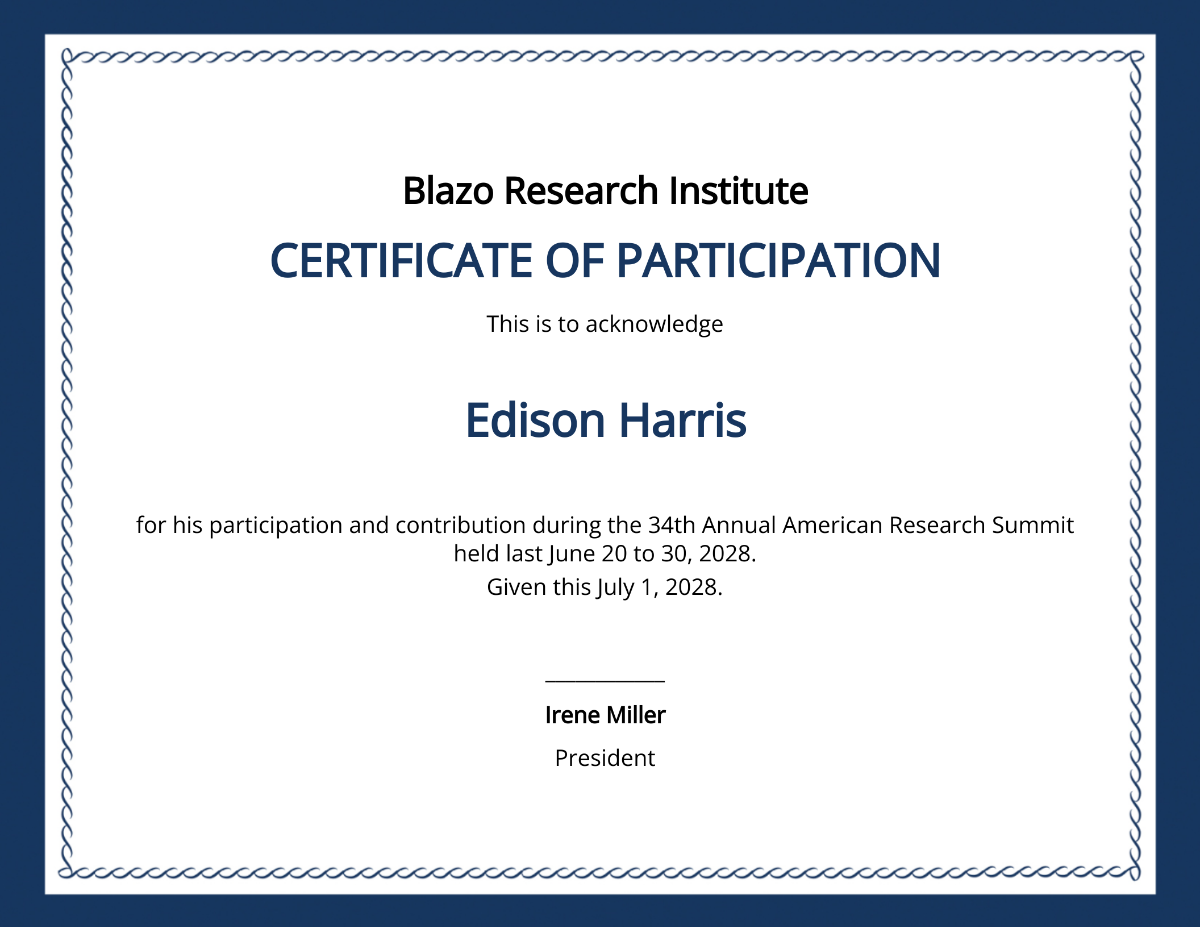 Research Participation Certificate Template