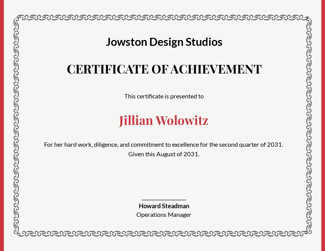 Professional Certificate of Achievement Template - Google Docs, Word, PSD