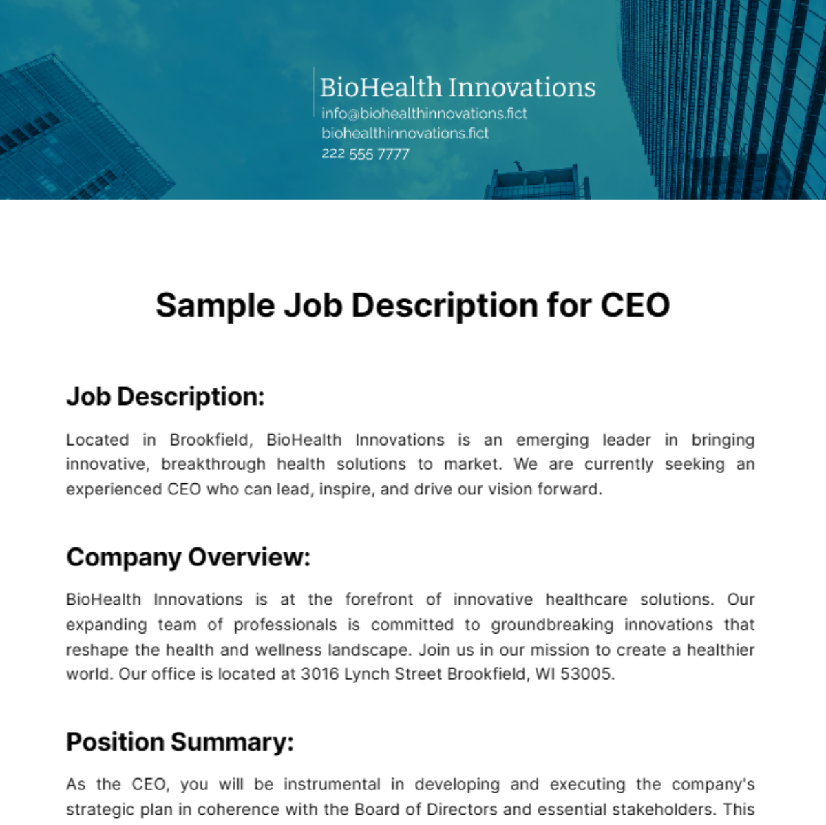 Sample Job Description for CEO Template
