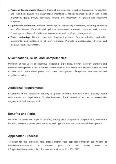 Free Sample Job Description for CEO Template to Edit Online