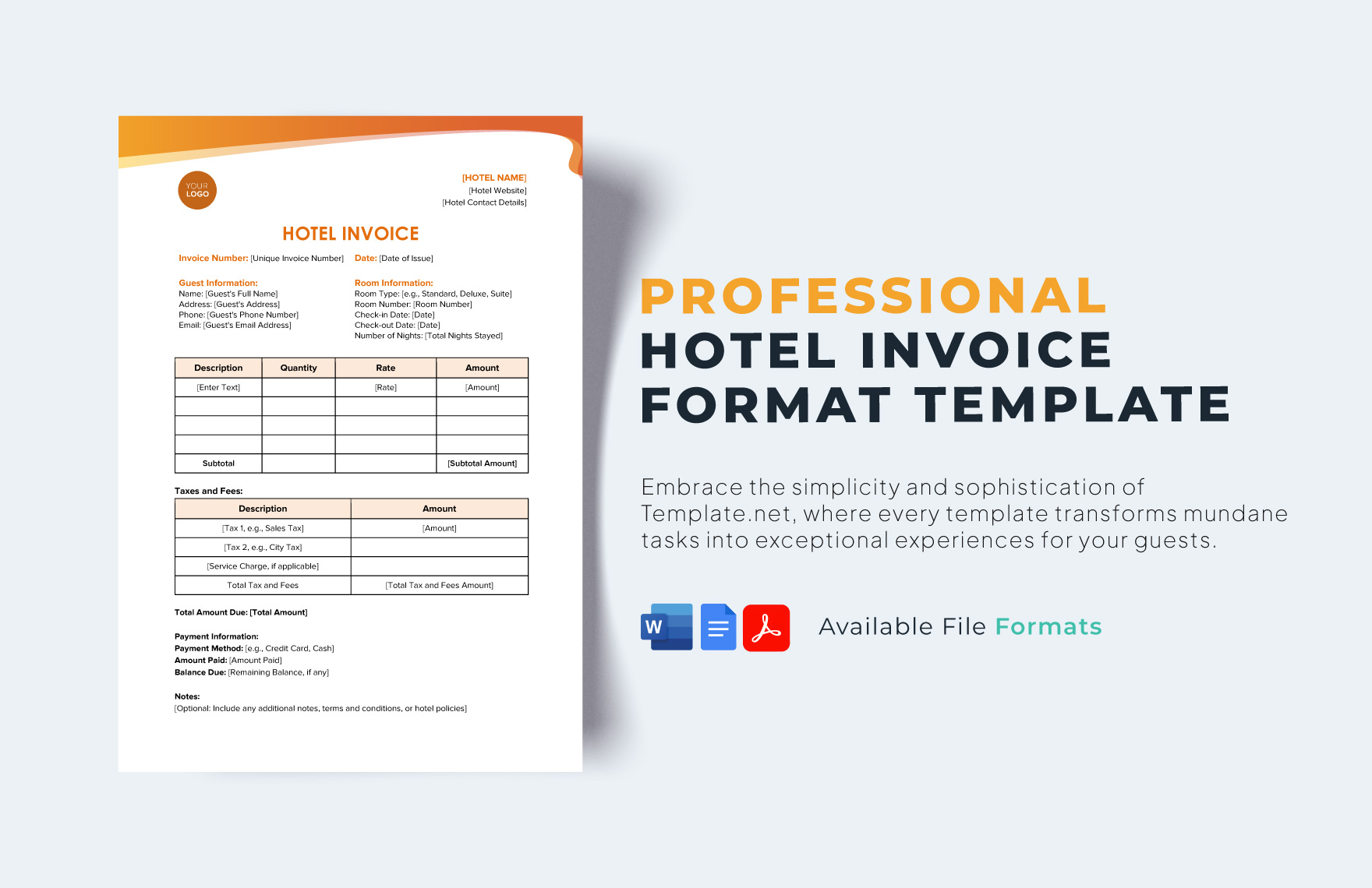 Free Hotel Invoice Format Template in Word, Google Docs, PDF