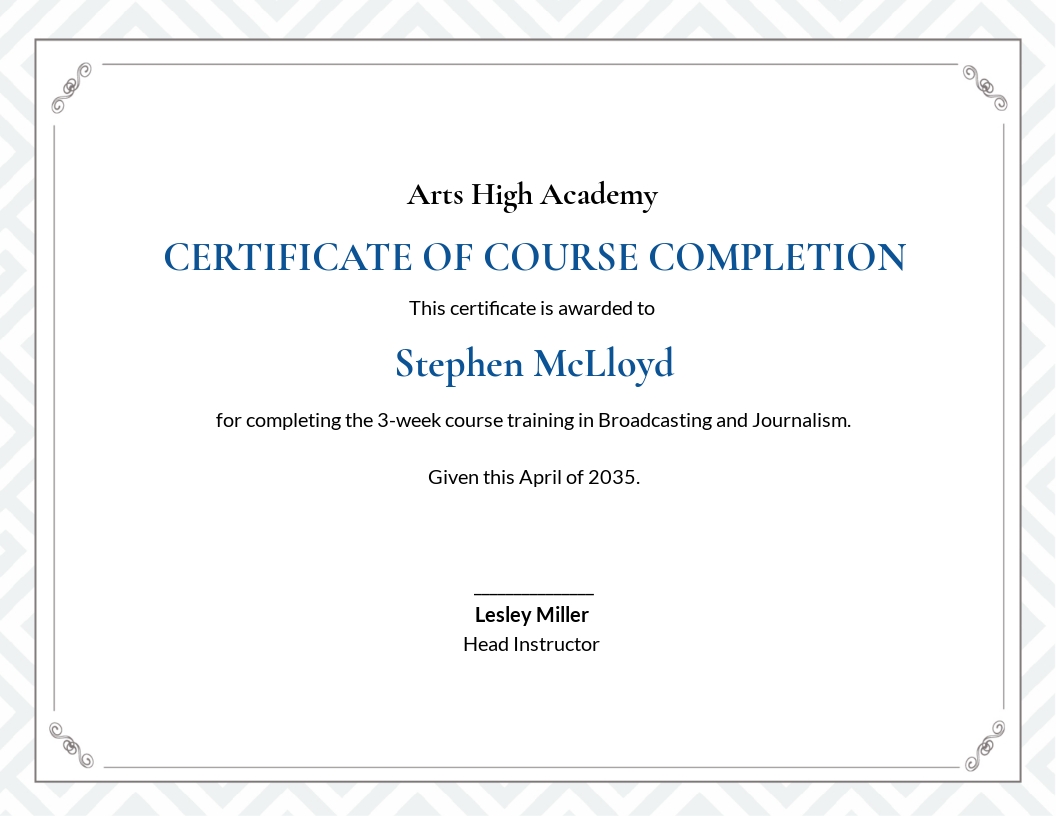 Course Completion Certificate Template in Google Docs, Word