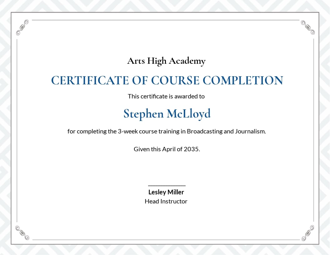 Professional Course Completion Certificate Template - Google Docs, Word