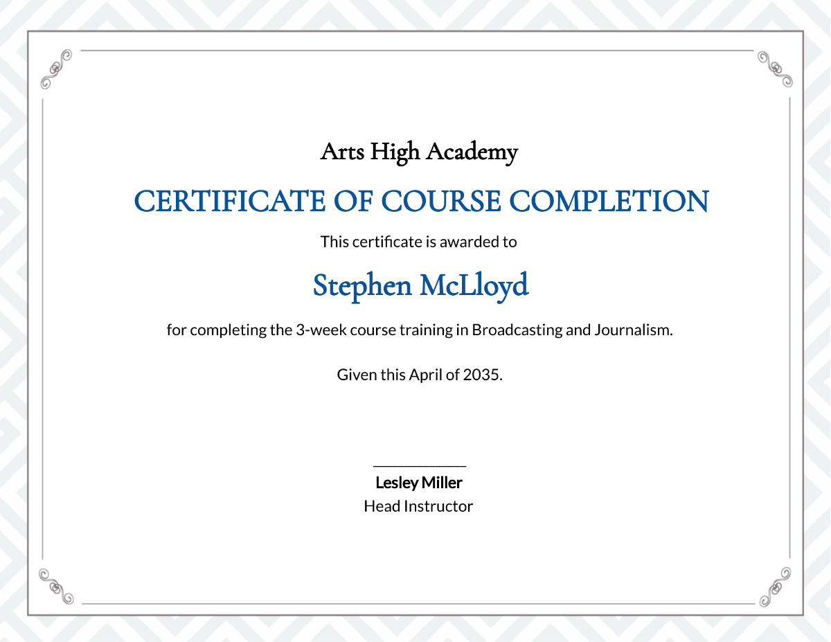 Professional Course Completion Certificate Template