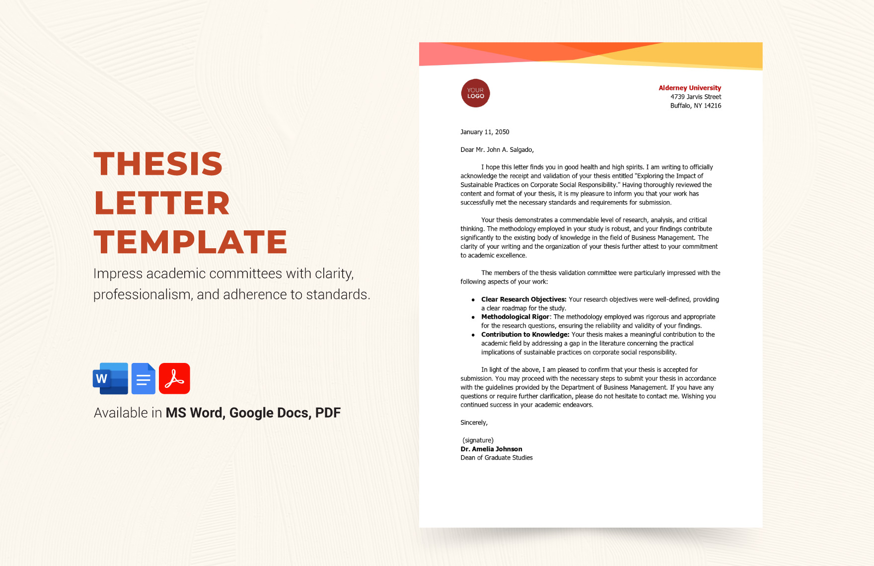 Free Thesis Letter Template