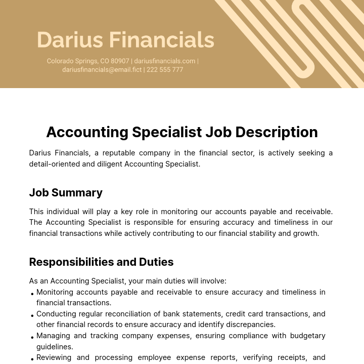 Accounting Specialist Job Description Template
