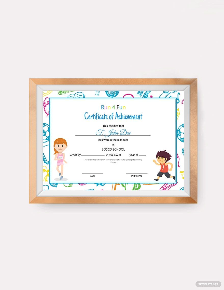 Kids Race Achievement Certificate Template in Word, Google Docs, PSD, Apple Pages, Publisher