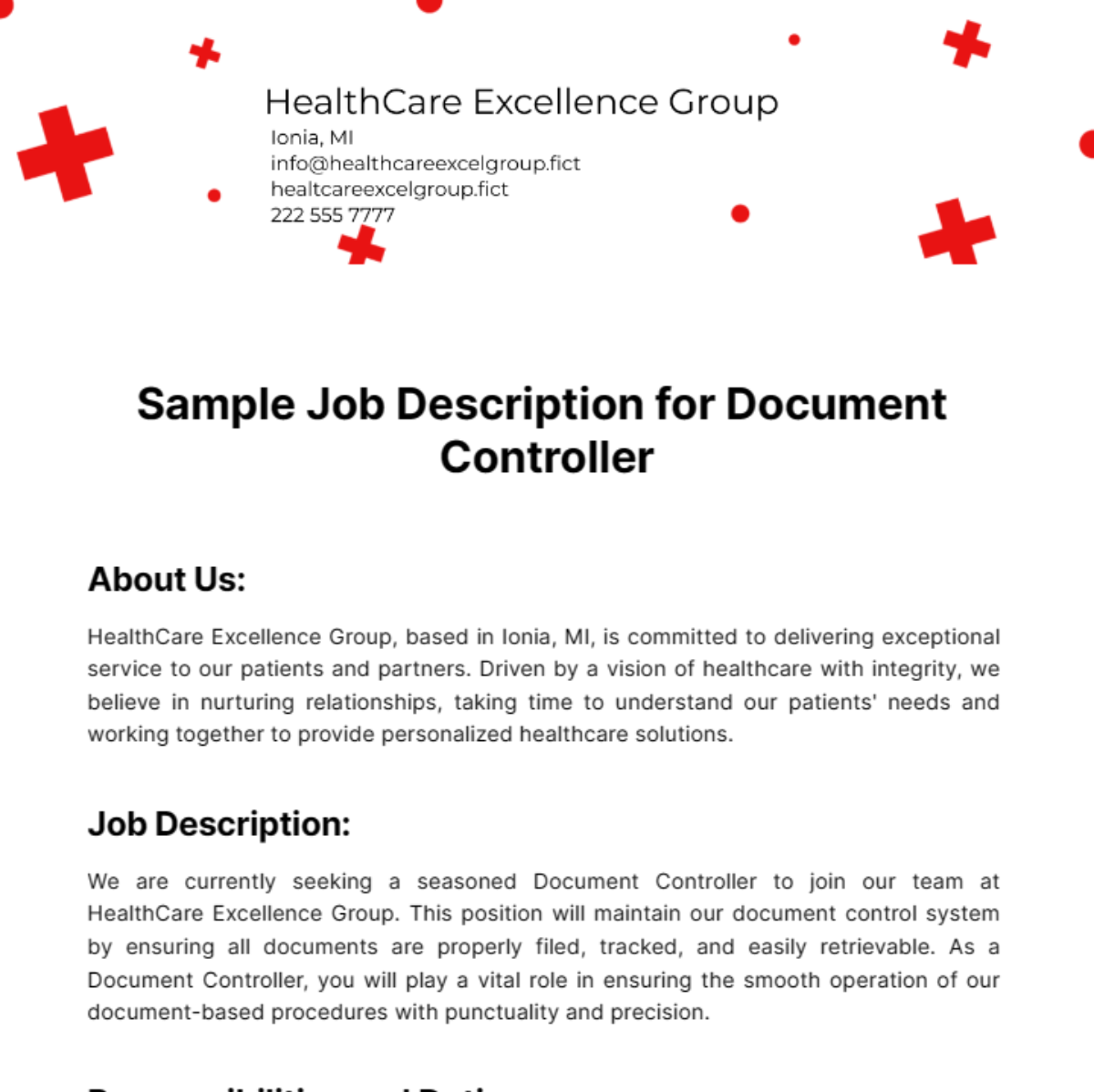 Sample Job Description for Document Controller Template