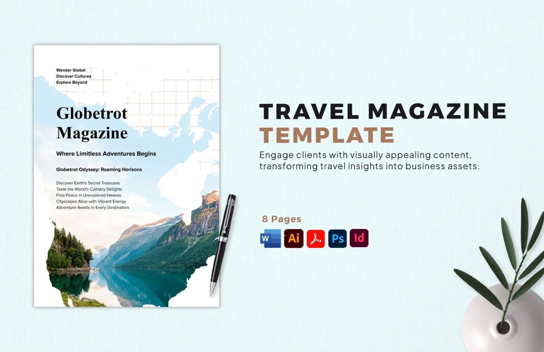 Travel Magazine Template in Word, PDF, Illustrator, PSD, InDesign