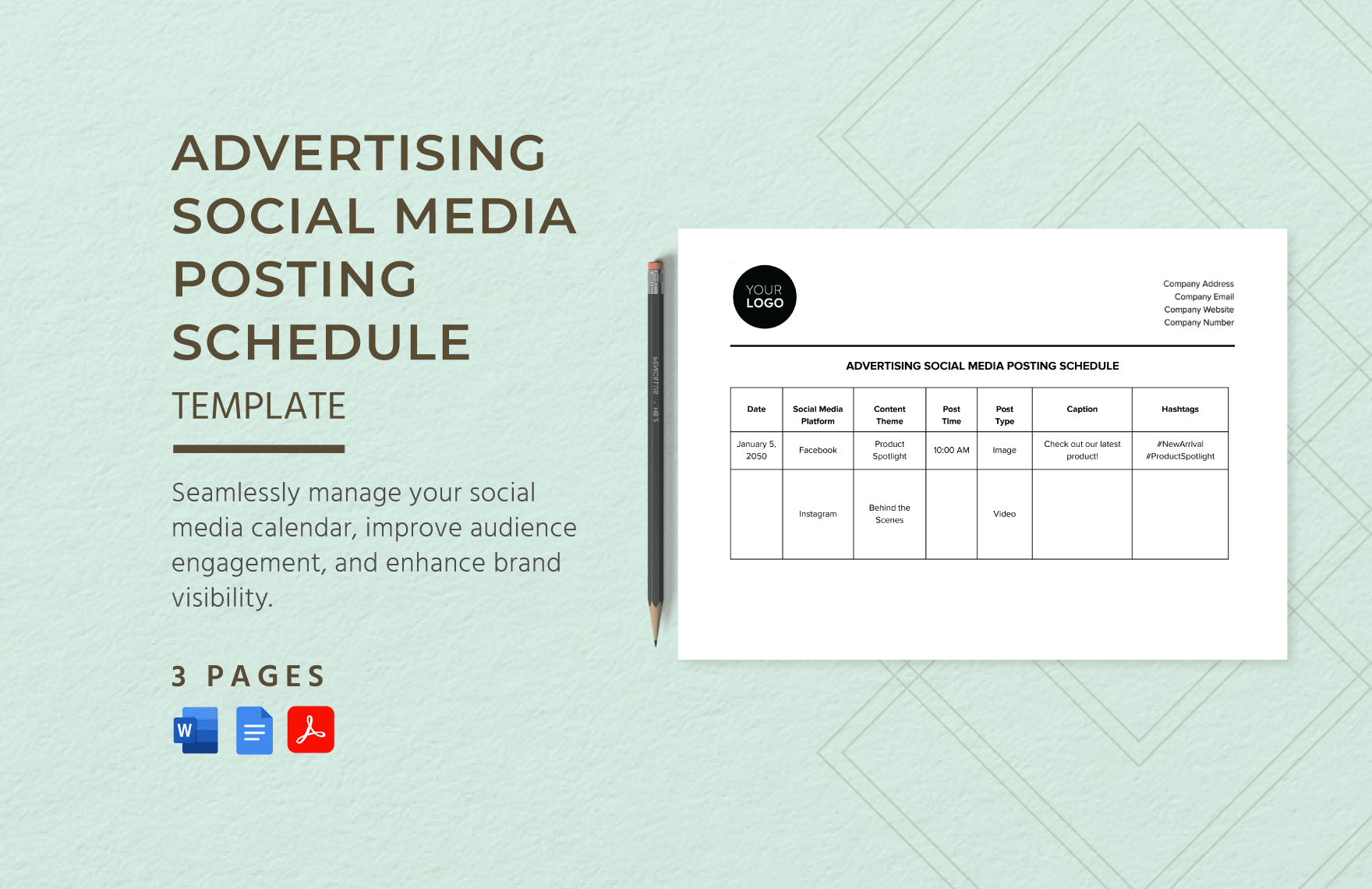 Advertising Social Media Posting Schedule Template in Word, Google Docs, PDF