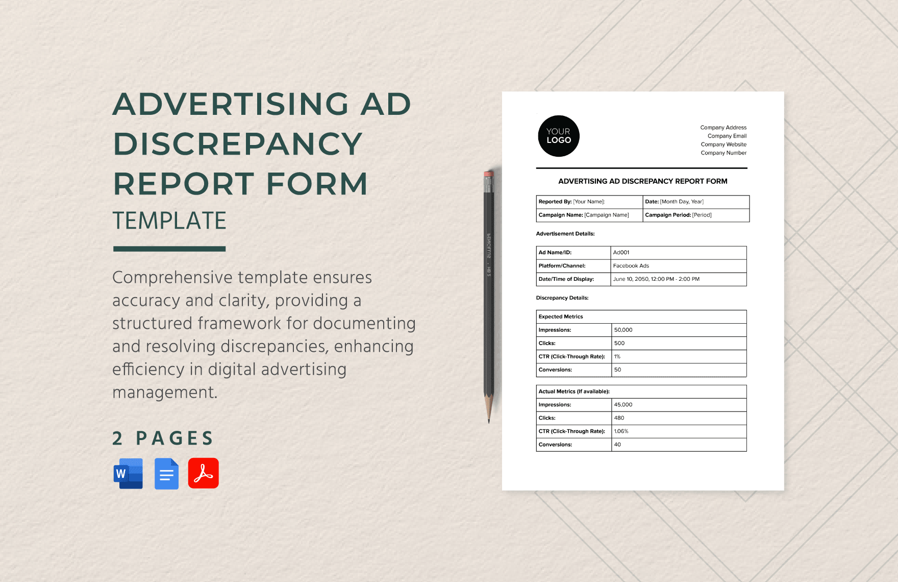 Advertising Ad Discrepancy Report Form Template in Word, Google Docs, PDF