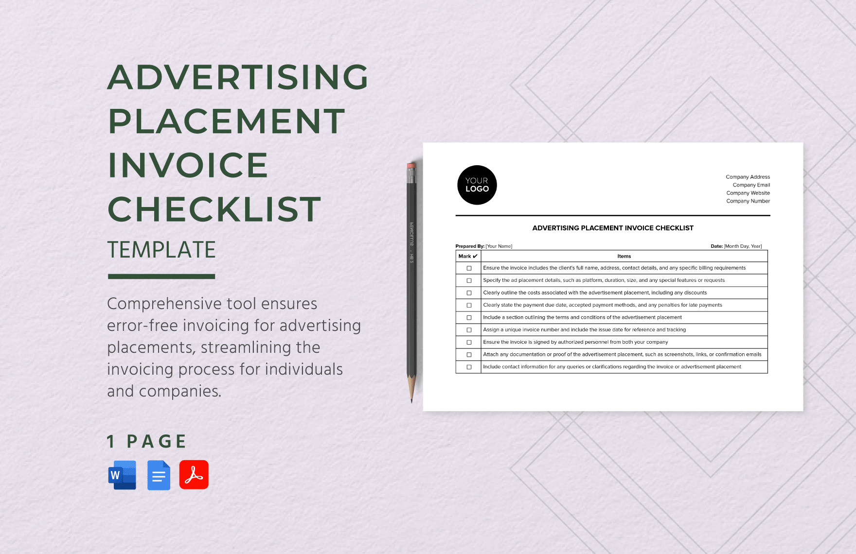 Advertising Placement Invoice Checklist Template in Word, PDF, Google Docs - Download | Template.net