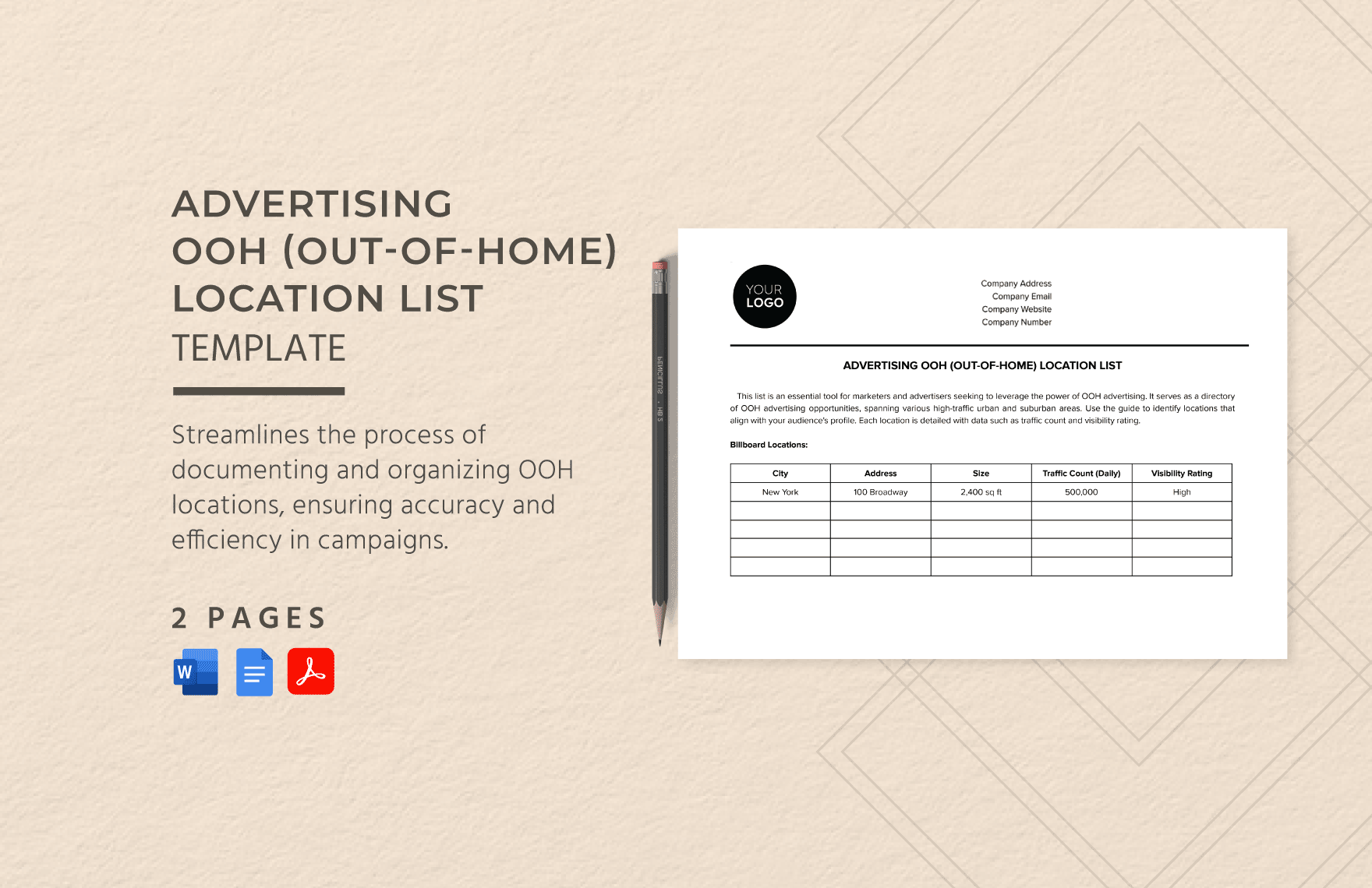Advertising OOH (Out-of-Home) Location List Template