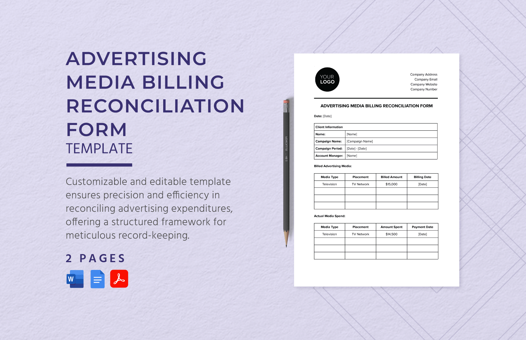 Advertising Media Billing Reconciliation Form Template in Word, Google Docs, PDF