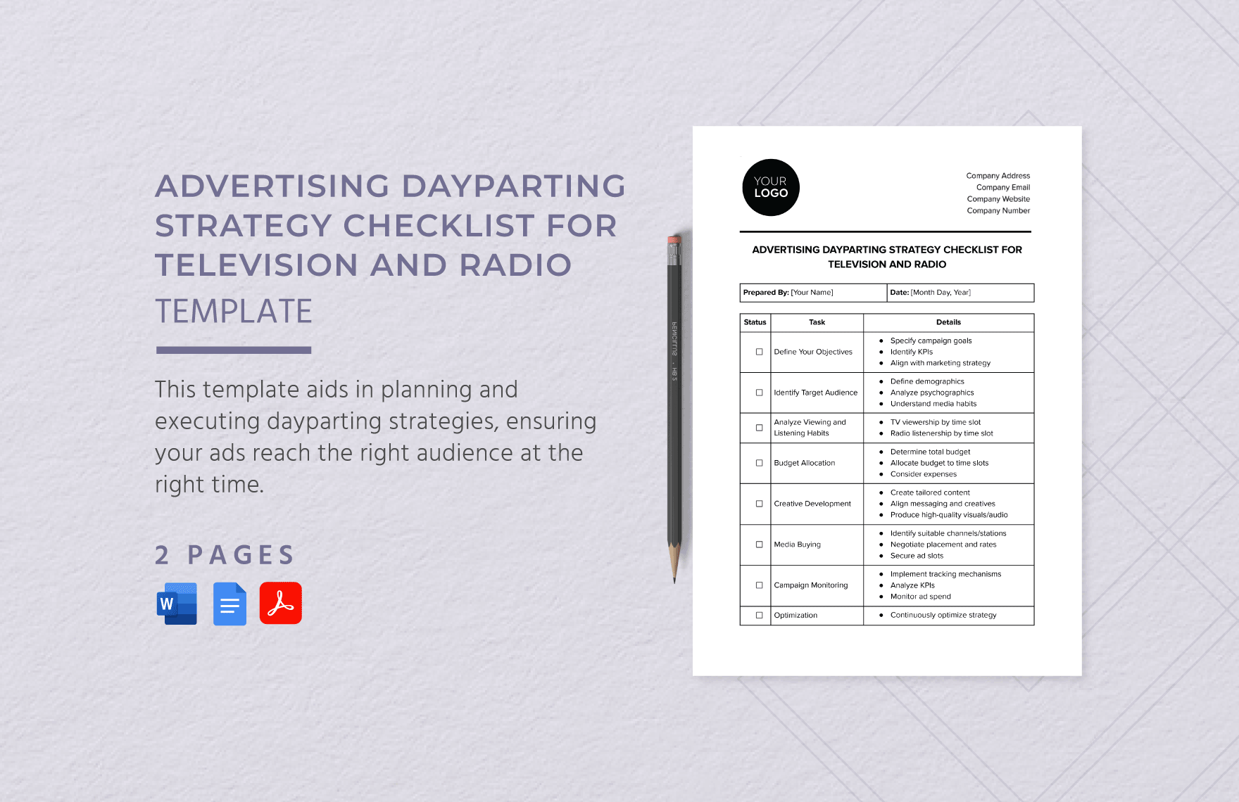 Advertising Dayparting Strategy Checklist for Television and Radio Template in Word, Google Docs, PDF
