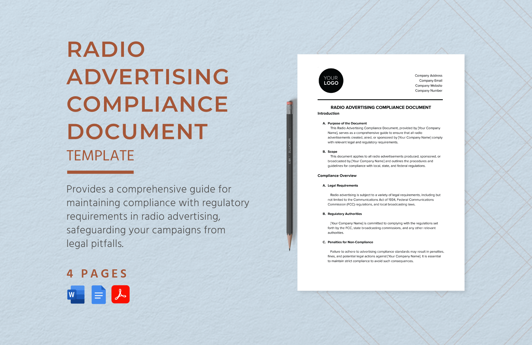 Radio Advertising Compliance Document Template in Word, Google Docs, PDF