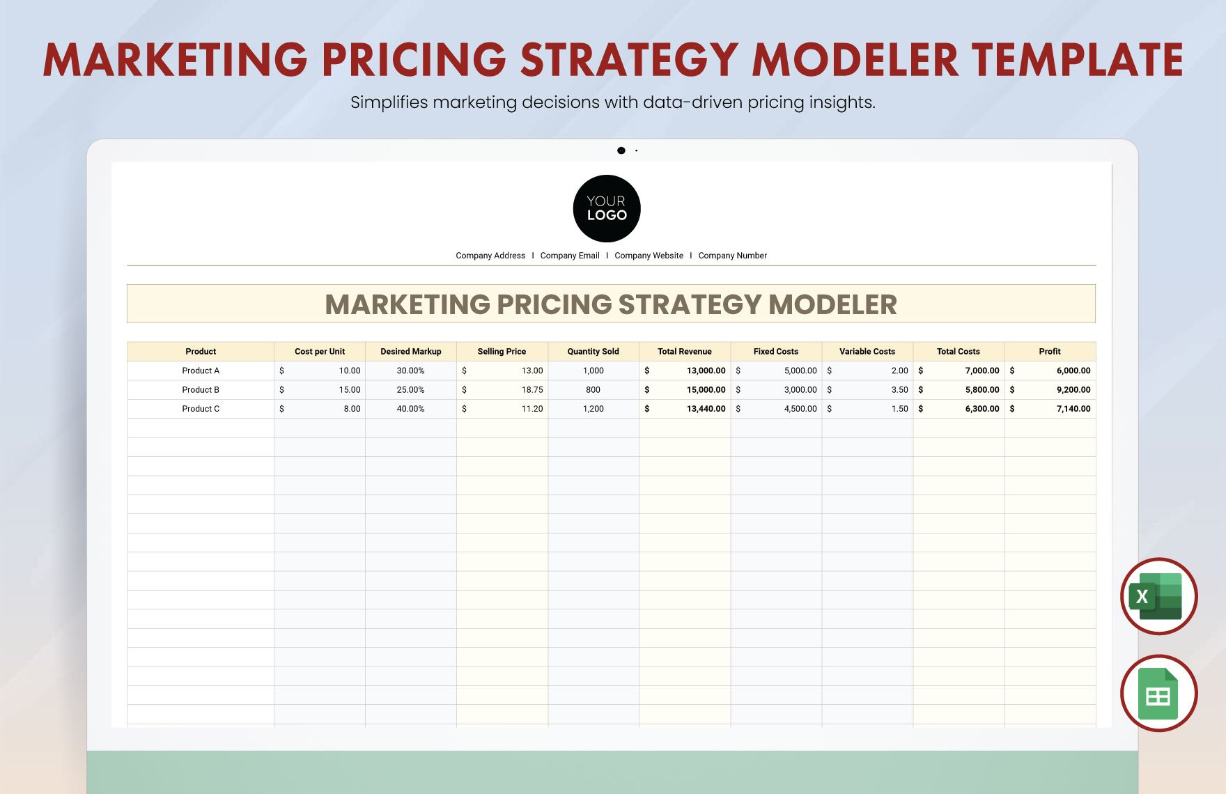 Marketing Pricing Strategy Modeler Template