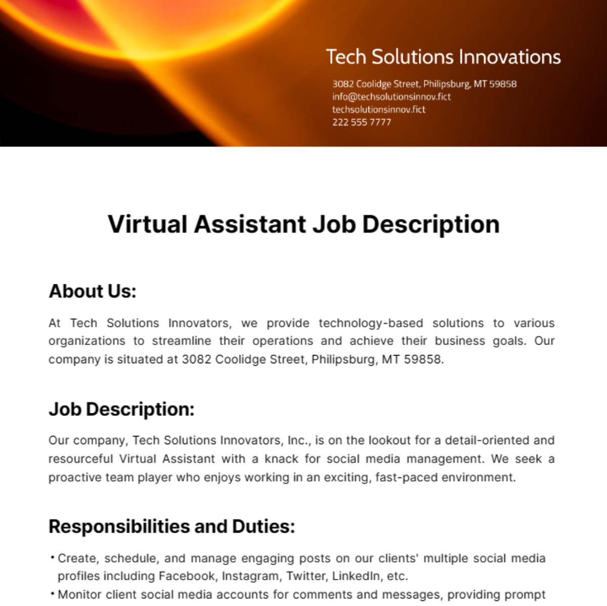 Virtual Assistant Job Description Template