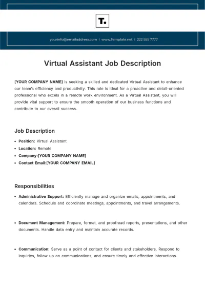 Free Virtual Assistant Job Description Template to Edit Online