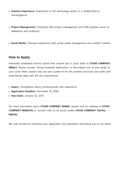 Free Virtual Assistant Job Description Template to Edit Online
